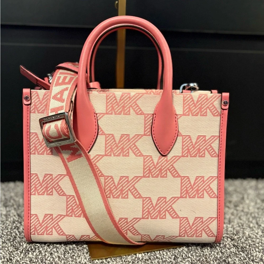 Michael Kors Pink and Cream Logo Satchel